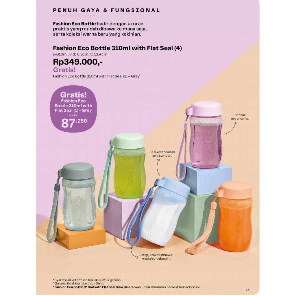 TUPPERWARE FLASH SALE - FANCY ECO BOTTLE @310ml (1set = 5pcs) - Hanya Rp 349.000