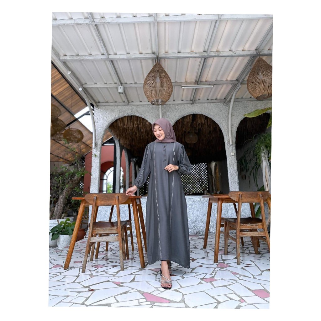 Vania Dress Gamis Polos Wanita Simpel Elegan Polo Linen Premium / Gamis kondangan / Gamis