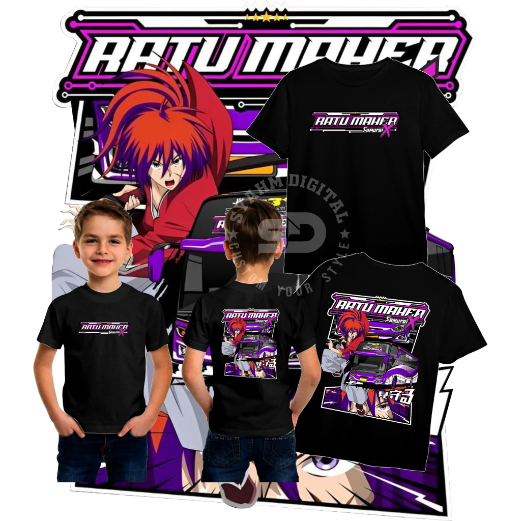 Baju Anak Bus Mania Vektor RATU MAHER SAMURAI X Sablon Depan Belakang Kaos Anak 1-12 Tahun Gratis St