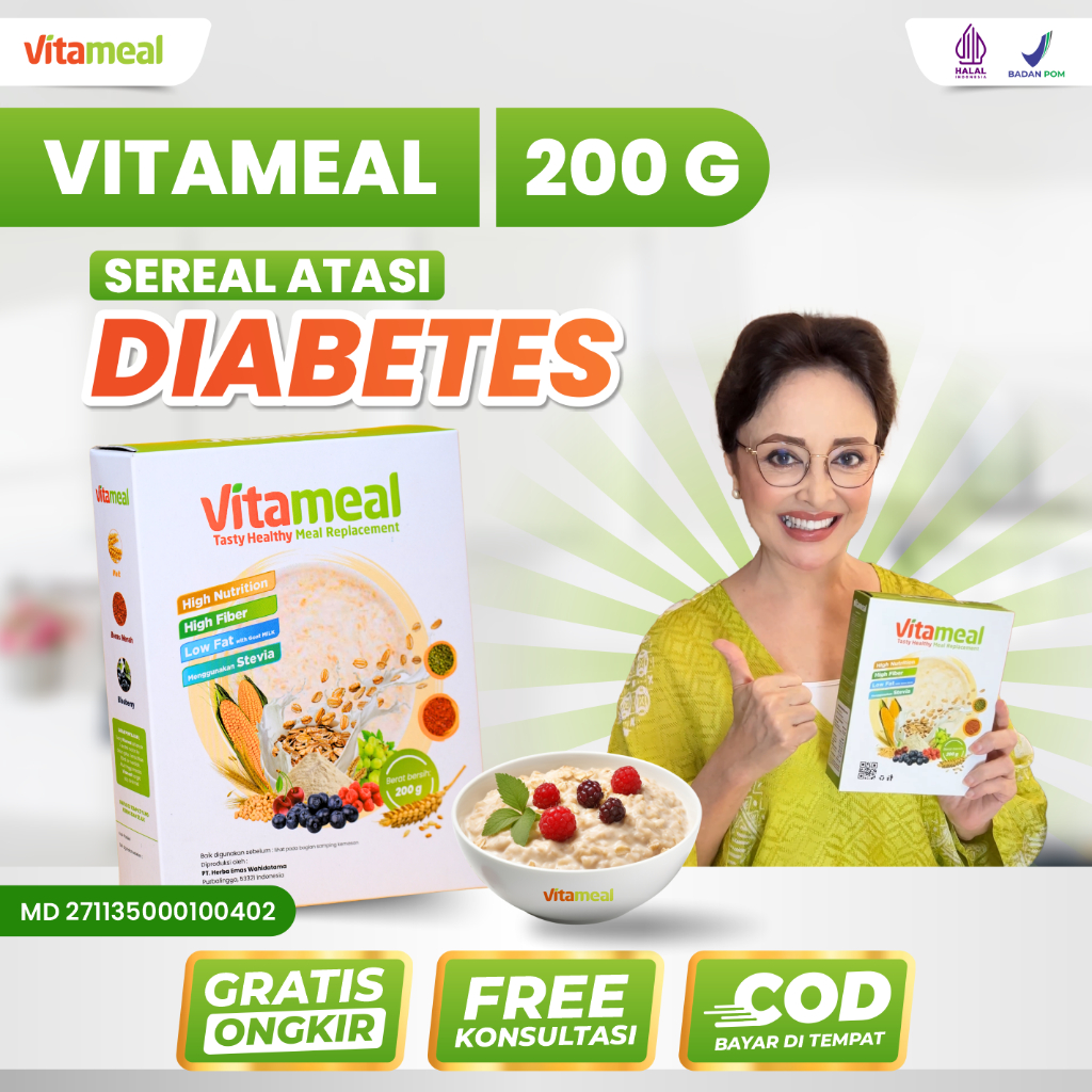

VITAMEAL - Original 100%. Sereal Sehat Bernutrisi Bantu Cegah Diabetes Menurunkan Gula Darah Mengatasi Kencing Manis Diabetes Sereal Pengganti Diet