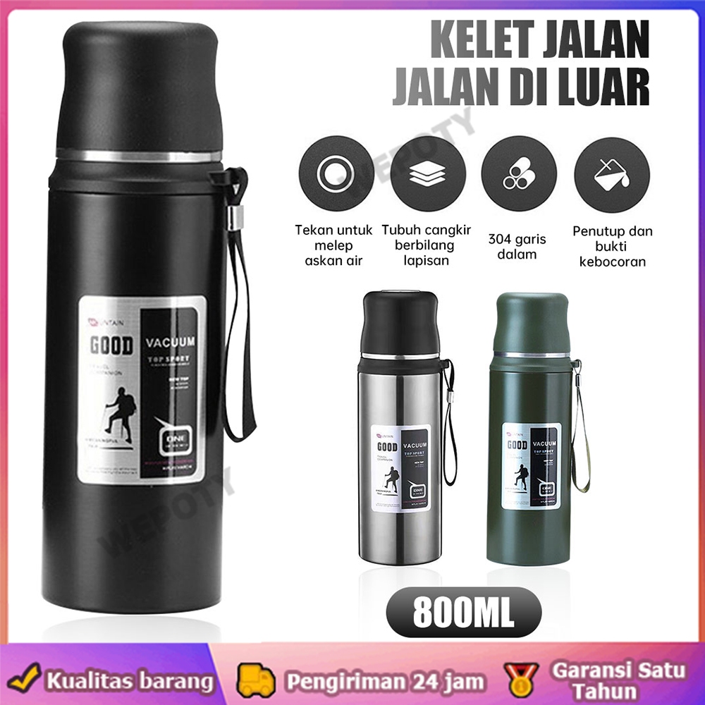 Termos Stainless Steel Tahan Panas Dingin 24 Jam Termos Air Panas Premium 800ML/1000ML