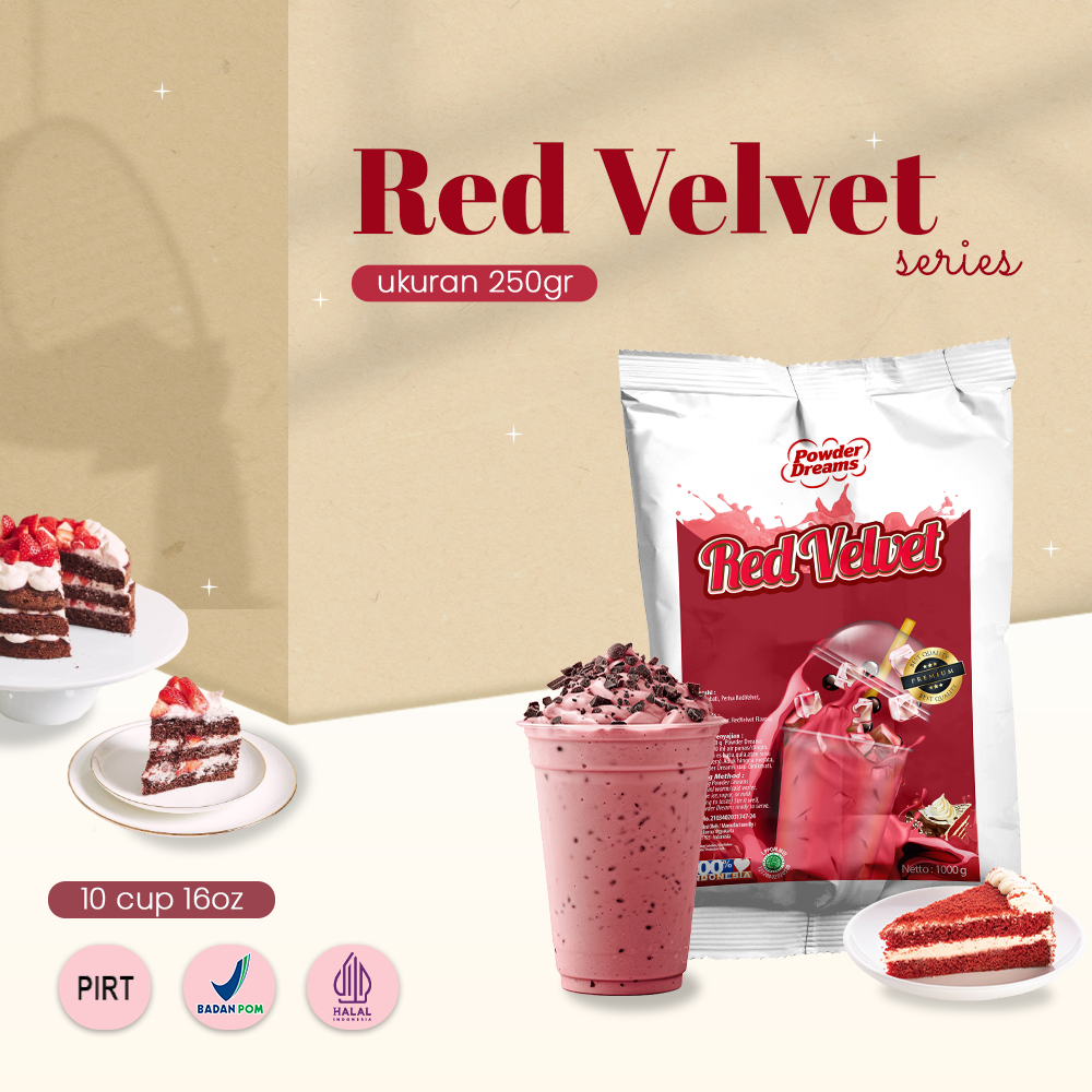 

Powder Dreams - Bubuk Minuman Rasa Red Velvet 250 gr Reguler (+Gula)