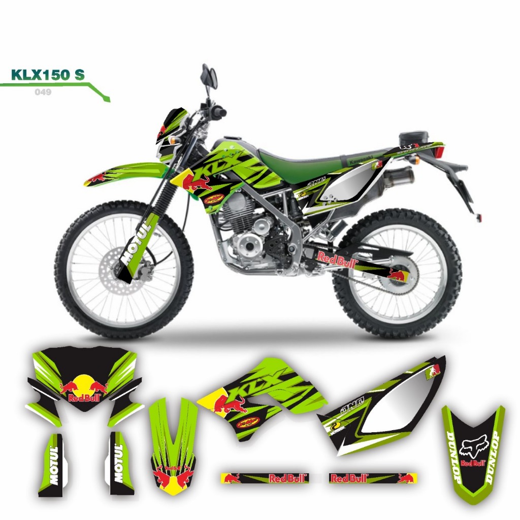 decal keren stiker full body klx 150 s variasi striping motif  redbull abu biru hijau stabilo