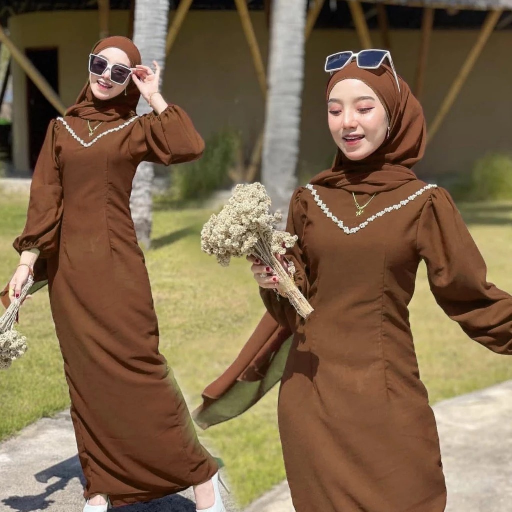 READY STOCK Calendula dress gamis pesta bridesmaid  Dress Satin Polos Kombinasi Payet Mutiara Premiu