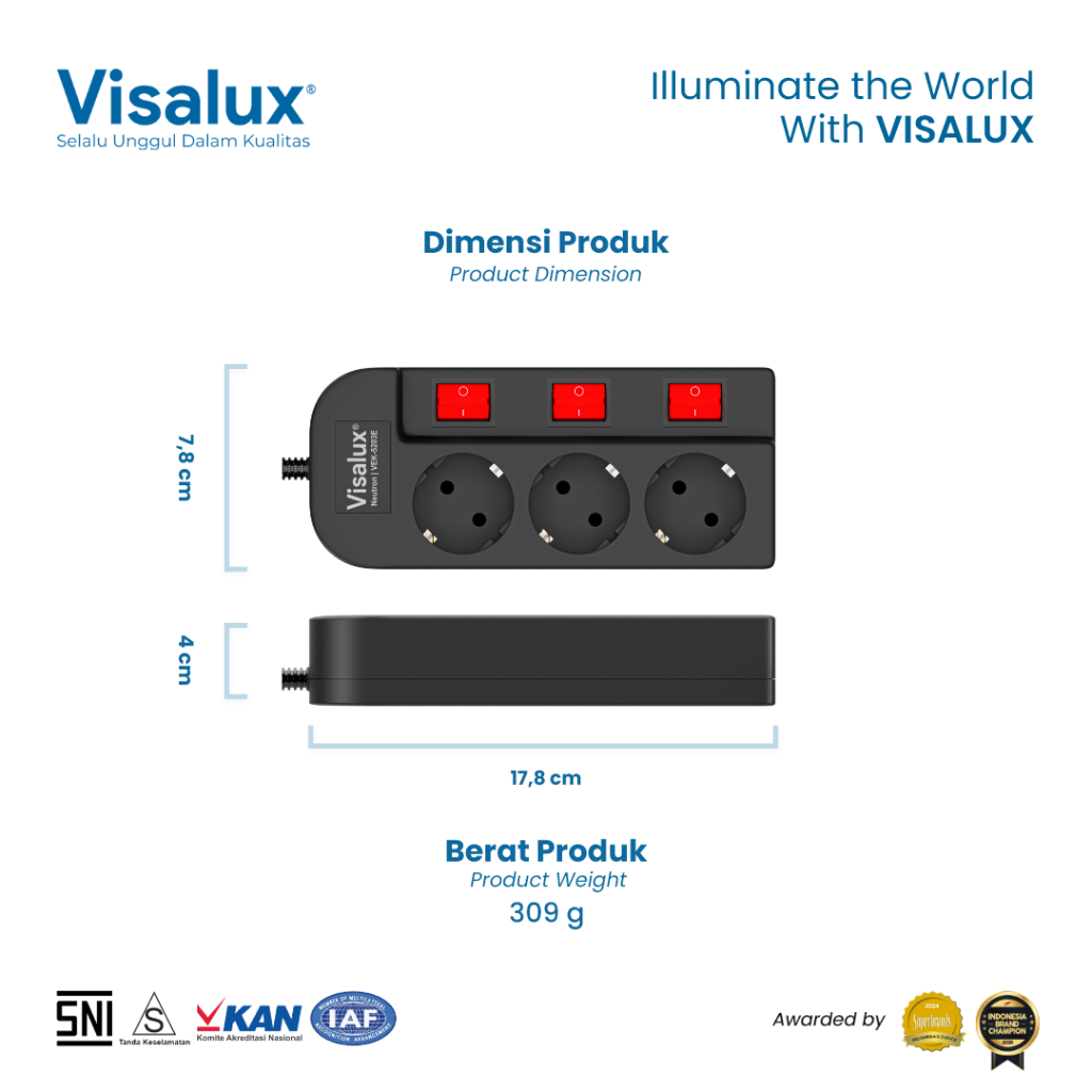 BestPromo Hot Deals Visalux Kabel Extension Neutron - 3L (Stop Kontak Colokan 3 Lubang)