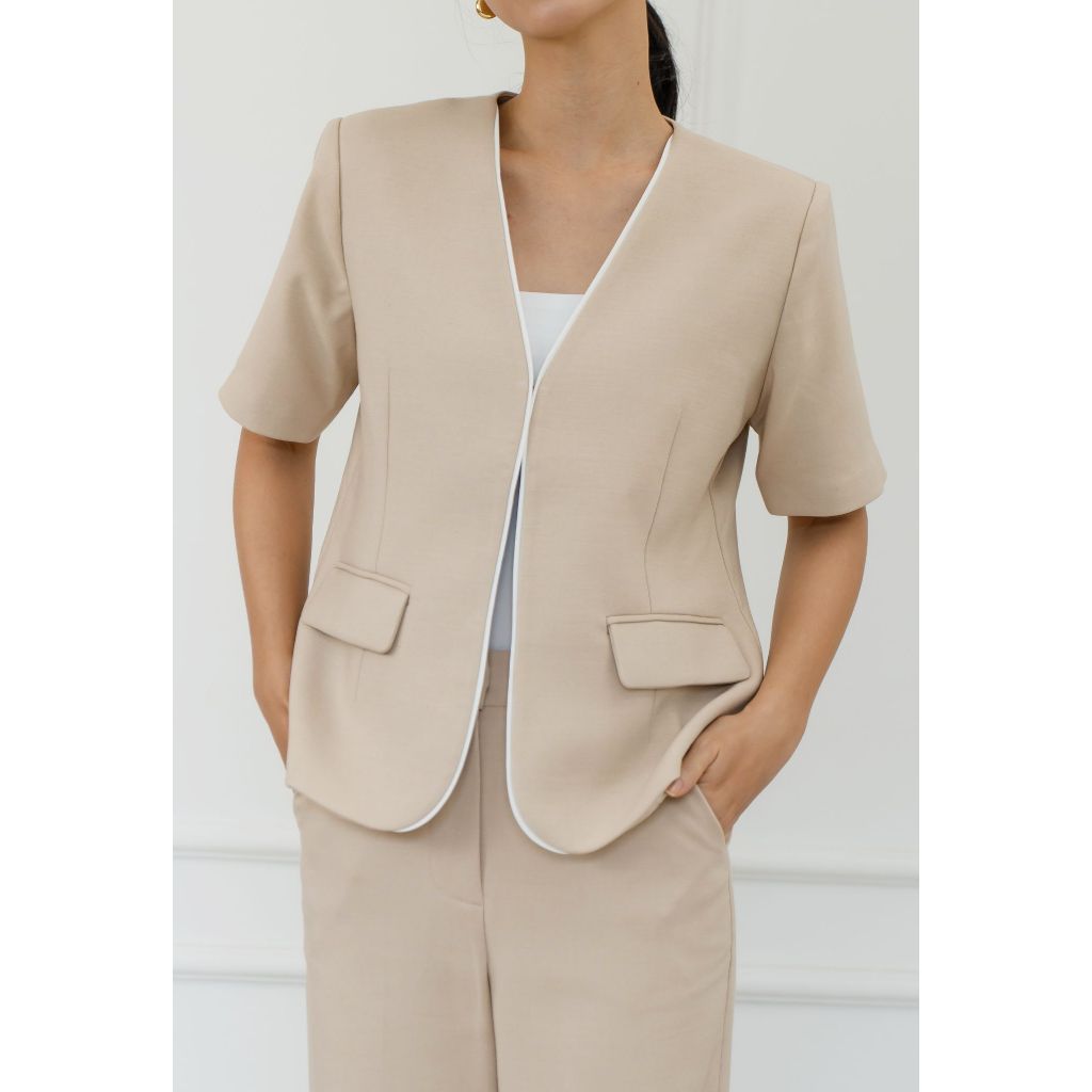 SEDA | VONDA | Blazer Lengan Pendek Semi Wool Khaki