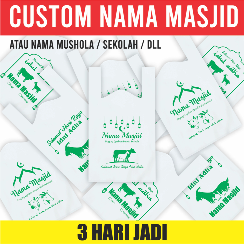 

(20 x 40cm) Sablon Plastik Qurban Custom, Kresek Qurban, Kantong Daging Qurban | Salinan