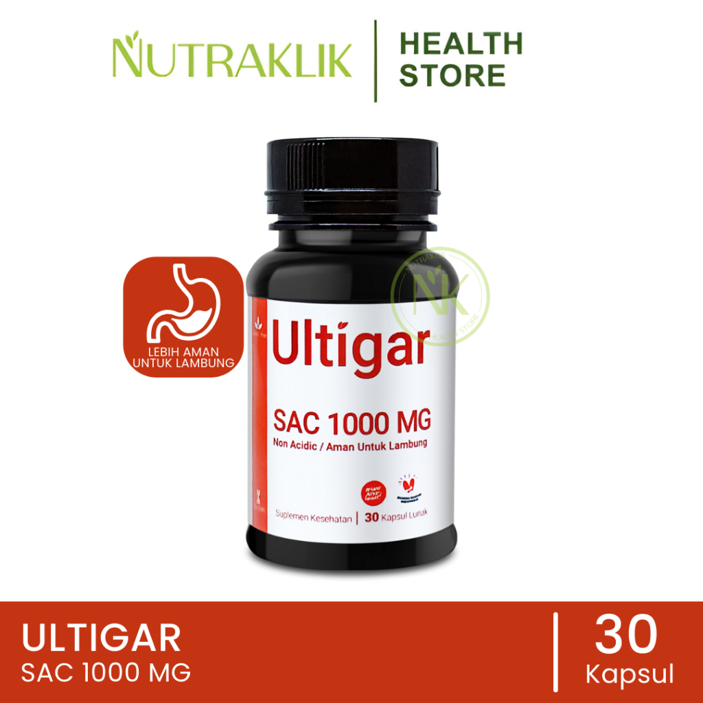 ULTIGAR VITAMIN C - SAC 1000 MG - NON ACID - AMAN UNTUK LAMBUNG ISI 30 & 100 KAPSUL LUNAK