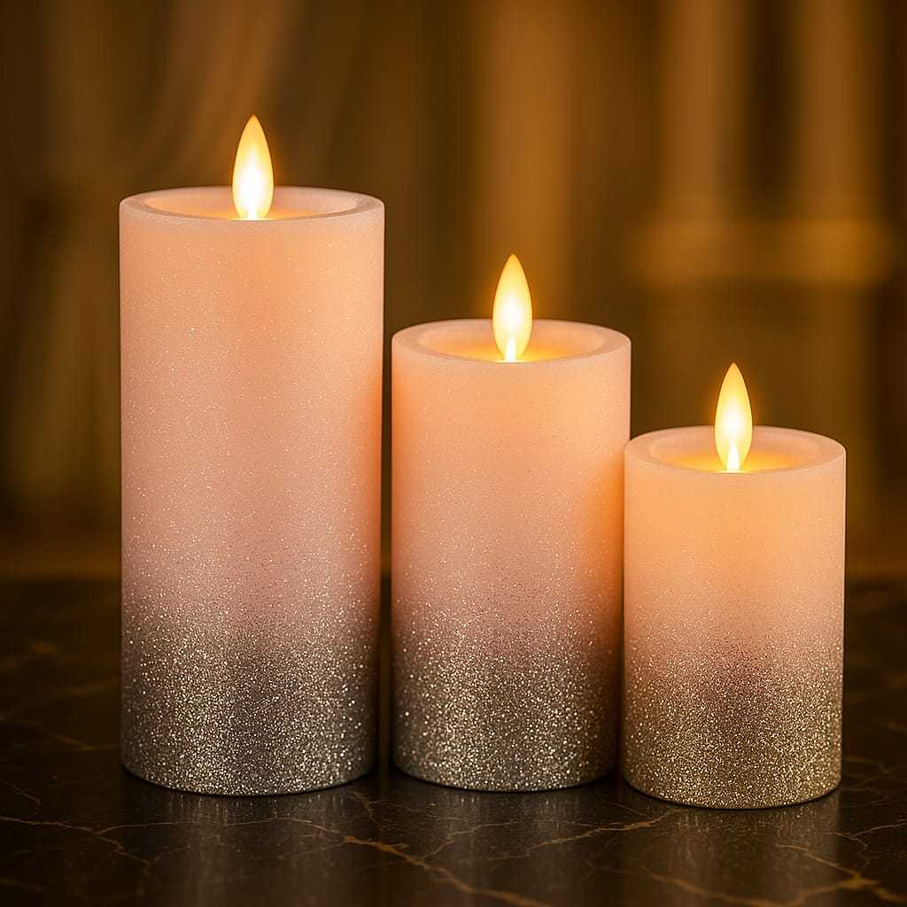 Lilin LED Glitter Romantis Pink Dan Gold Lilin Elektrik
