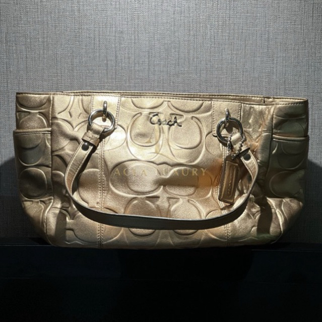 Tas Coach / Preloved Coach / Coach Signature Hand Bag Canvas Gold Tone  Auth 51058 / Preloved Tas Co