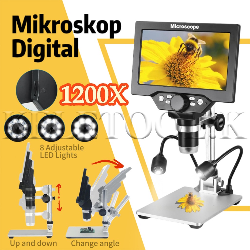 Mikroskop Digital Mikroskop servis hp Trinokuler dengan Layar LCD Besar B1200 7 Inch Layar Warna