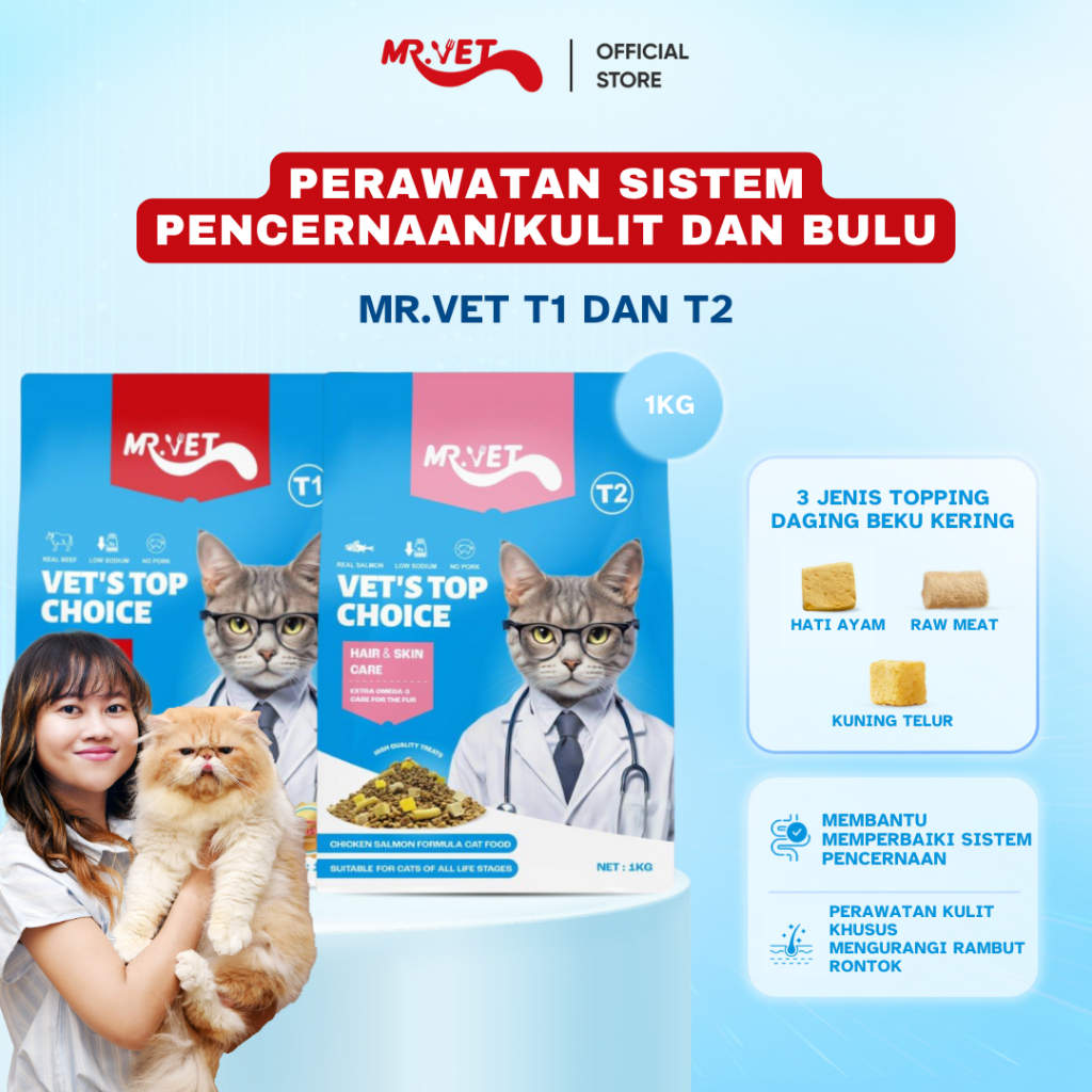 RAGASI_S - MR.VET PAKET KOMBO MIX T1 + T2 1KG MAKANAN KUCING KERING PREMIUM