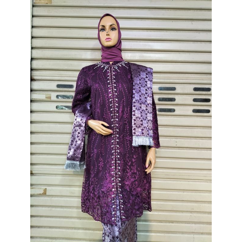 Setelan Kebaya tunik Tille INARA Selendang Songket Payet / Setelan Tunik Tille Kombinasi Payet Super