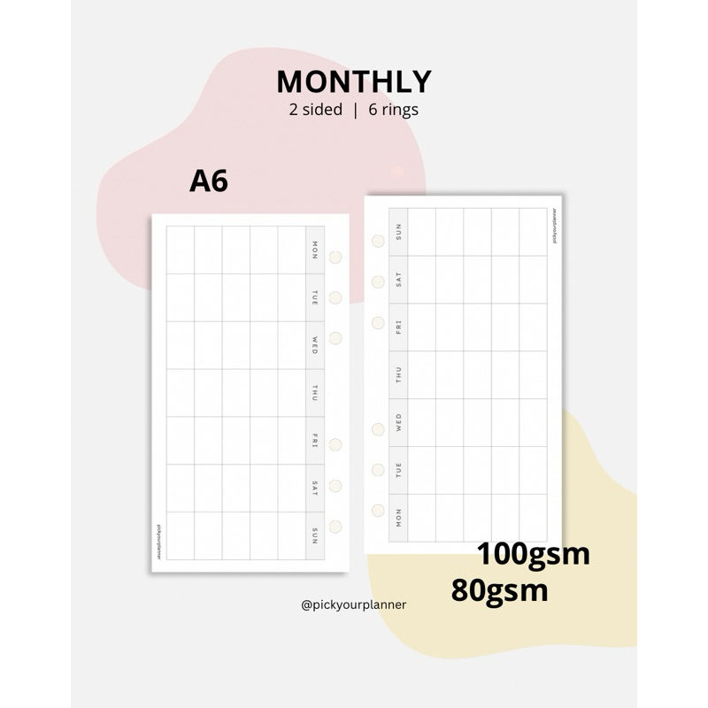

A6 monthly planner refill binder