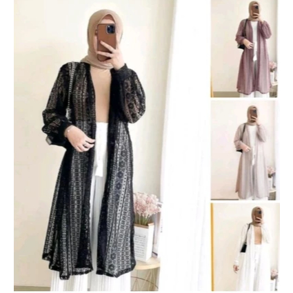 Cardigan Burkat Lengan Balon / Cardigan Brokat Panjang Outfit Kondangan Wanita Kekinian
