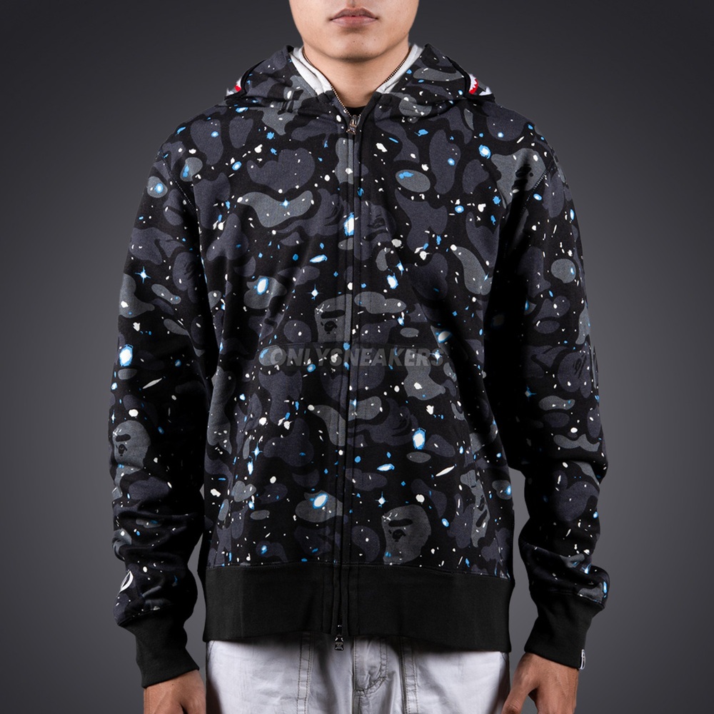 BAPE SPACE CAMO SHARK FULL ZIP DOUBLE HOODIE BLACK