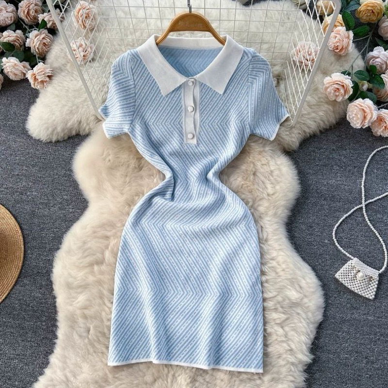 Dress knit / dress wanita / dress biru / baju dress biru