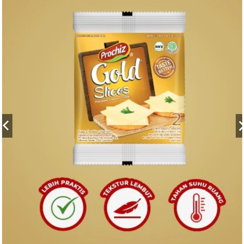 

Keju Prochiz Gold Slice Cheddar Cheese 156 gr isi 12 lembar