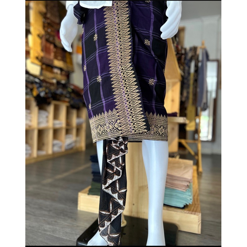 saput endek ungu semi songket tumpal