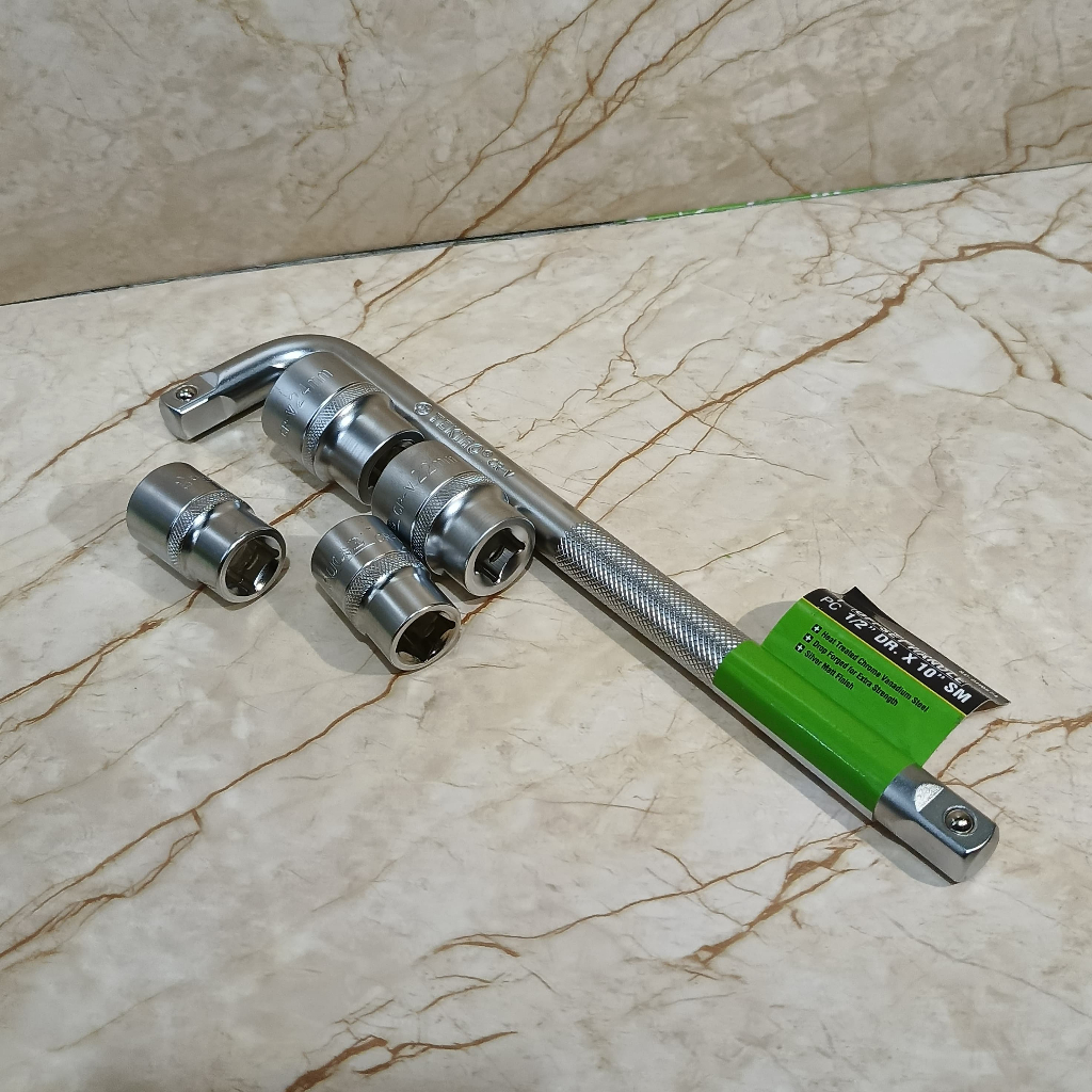 Paket Gagang Kunci Shock L Tekiro Offset Handle Sok 1/2 Inch + Mata Sock Ukuran 8-10-12-14-17-19-22-