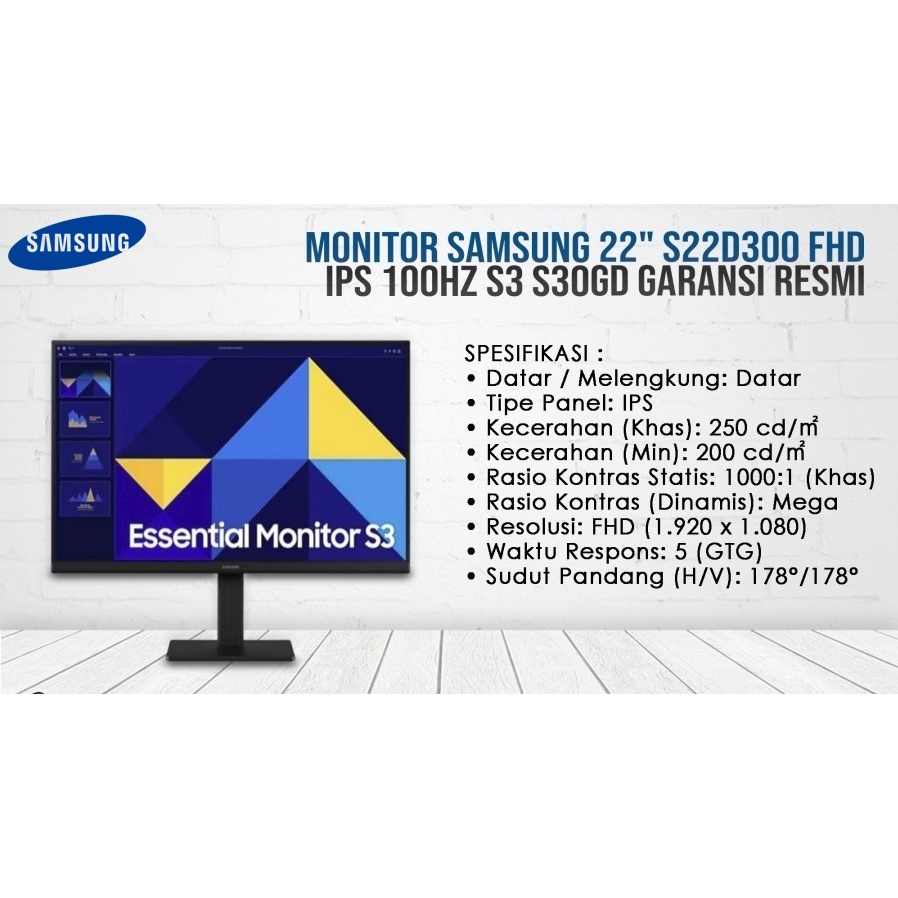 Monitor Samsung 22 Inch S22D300G Full HD IPS 100Hz , SAMSUNG 22" S22D300GAE Garansi Resmi