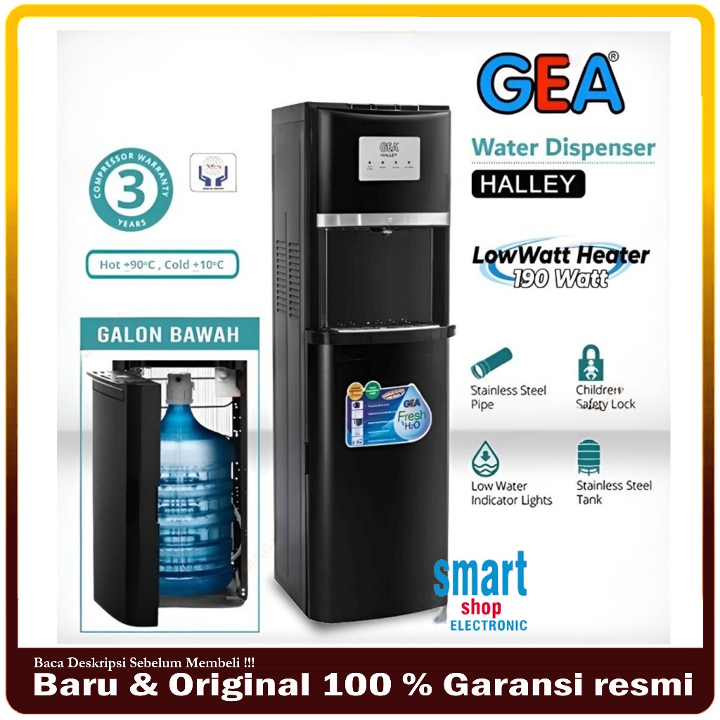 DISPENSER GEA HALLEY GALON BAWAH KOMPRESOR LOW WATT 190 WATT