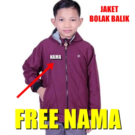 Jaket Anak Perempuan Jaket Bolak balik Anak laki resleting zipper free nama