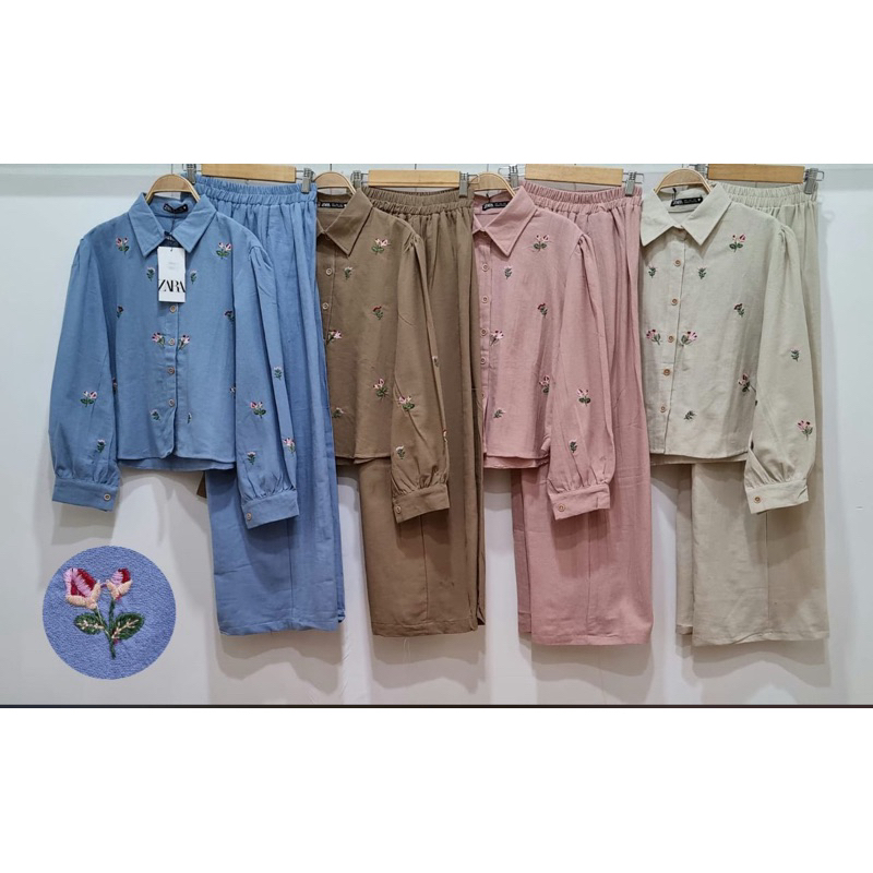 Oneset atasan crop/ Setelan bunga crop