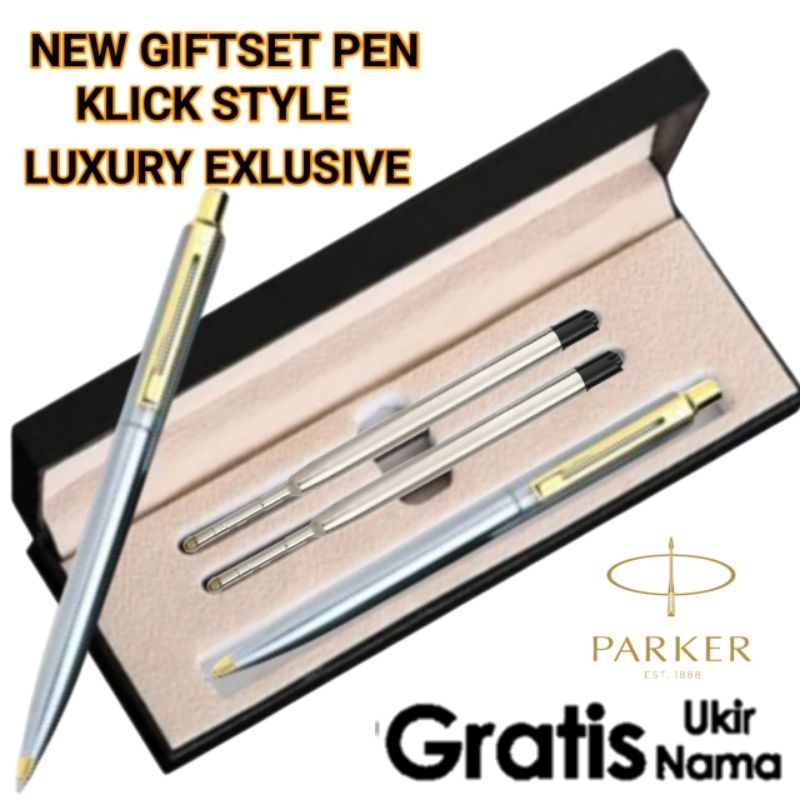 

Giftset Pen Souvenir Hadiah Kado Ballpoint Free 2 Refill Pen Cetek-Cetek KLICK STYLE Parker Gratis Grafir Nama/Logo