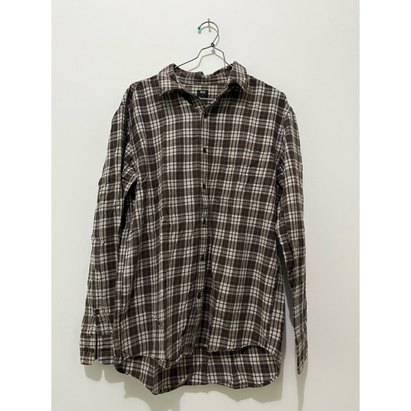 preloved uniqlo kemeja tartan coklat