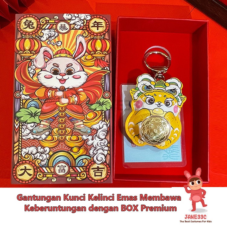 Gantungan Kunci Kelinci Emas Membawa Keberuntungan Premium Dengan BOX Lucu