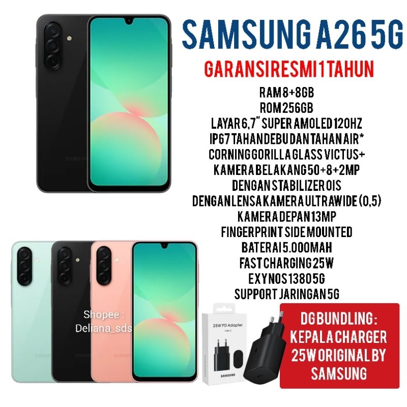 Samsung A26 8/256 8+8/256 16/256 Garansi Resmi 1 Tahun Samsung A26 5G 8/256 Samsung A26 8+8/256 Sams