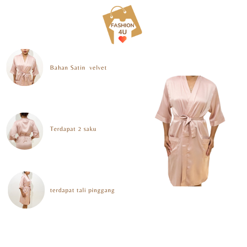 4U Kimono Wedding Satin Velvet Polos & Piyama Baju tidur Wanita bt331