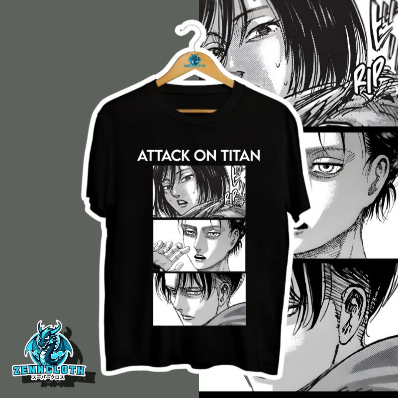 KAOS SABLON MIKASA EREN LEVI TSHIRT ANIME ATTACK ON TITAN / BAJU AOT PREMIUM ZENN CLOTHING