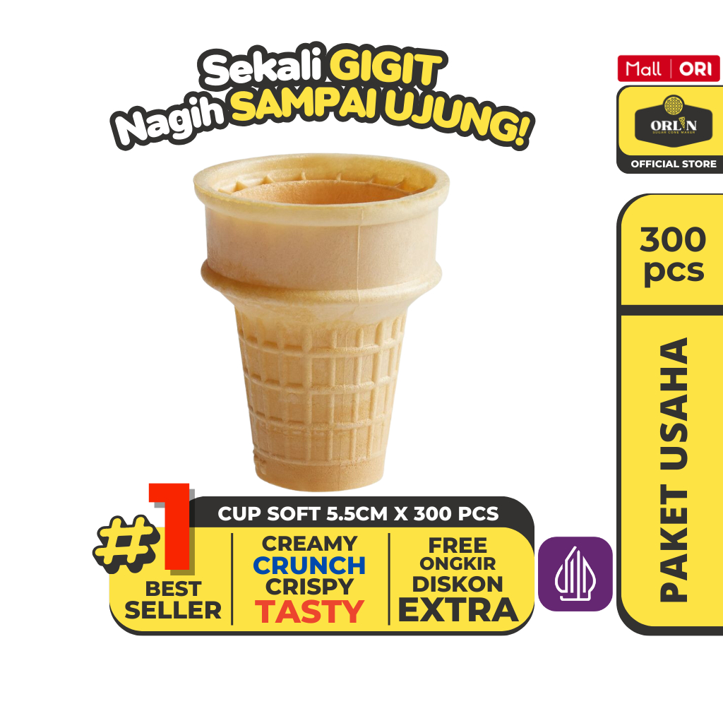 

ORLIN Paket Usaha Wafer Cup Cone Ice Cream Mcd 5,5cmx7cm Isi 300pcs Sekali Gigit, Nagih Sampai Ujung