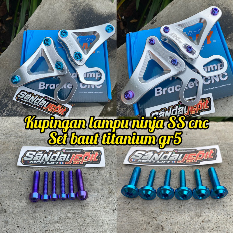 KUPINGAN LAMPU NINJA SS FULL CNC SET BAUT TITANIUM SMALL HAED GR5 ORIGINAL BAUT TITANIUM KUPINGAN LA