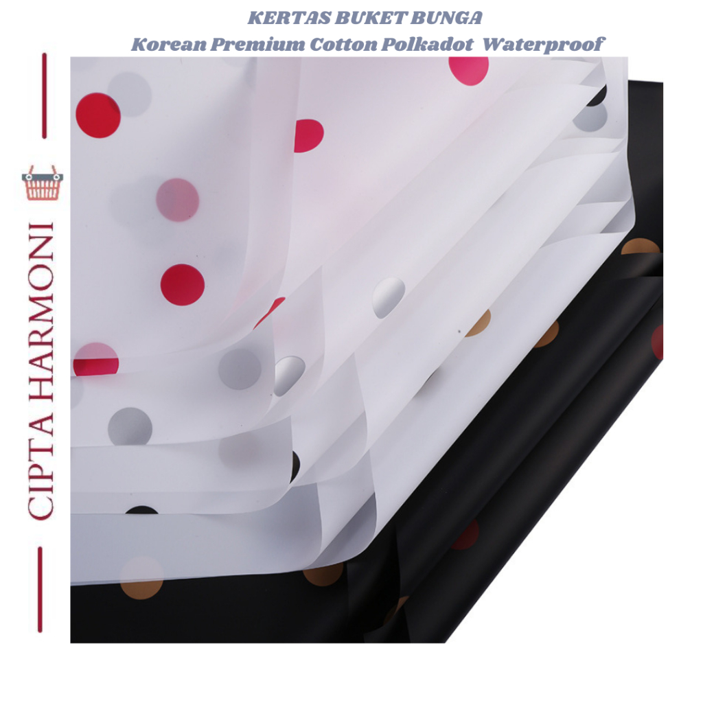 

20 LEMBAR Kertas Buket Bunga Korean Premium Cotton Polkadot Flower Wrapping Paper Waterproof KB093
