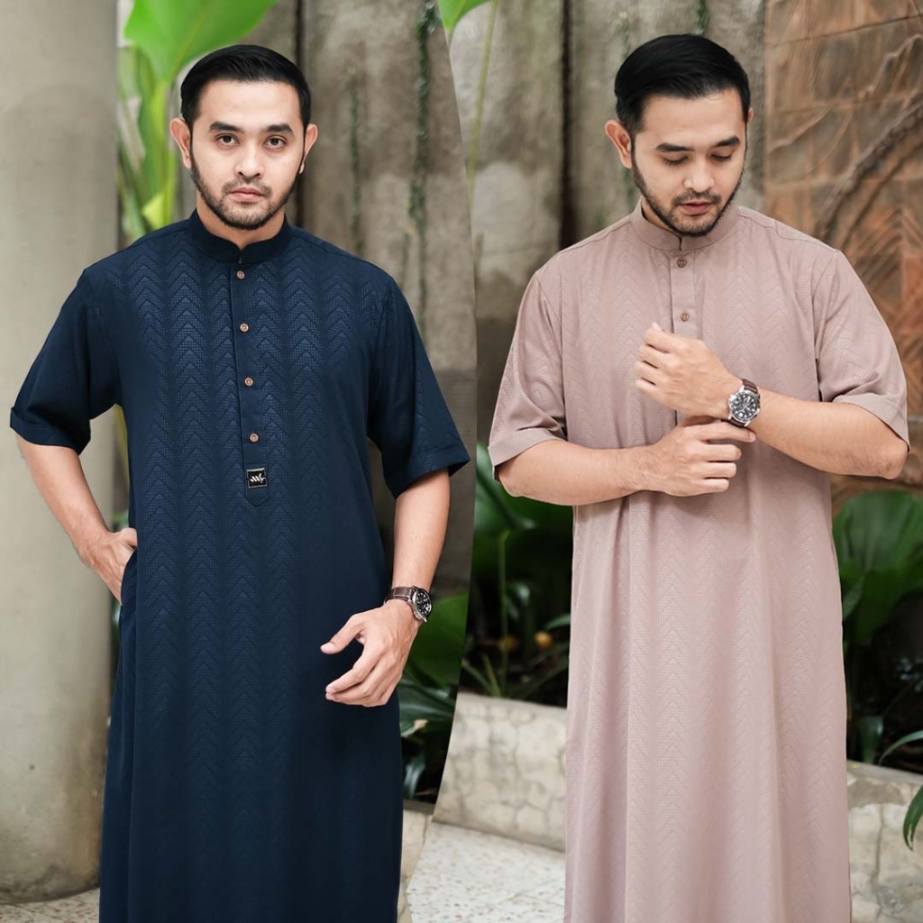 Jubah Gamis Pria Dewasa Lengan Panjang Manset Bahan Katun Maroko Premium Kancing Motif