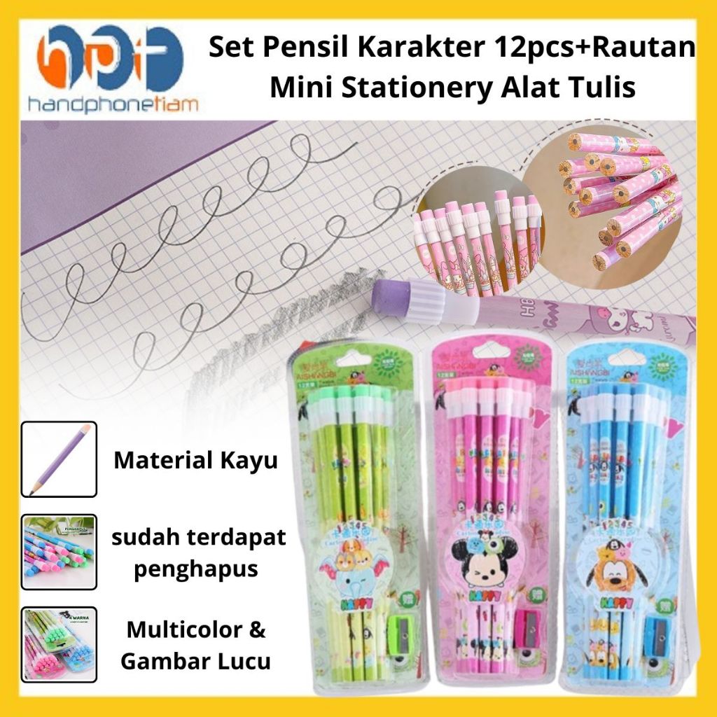 

Set Pensil Karakter 12pcs FREE Rautan / Stationery Set Mini /Pensil HB Kayu Paket Alat Tulis Sekolah