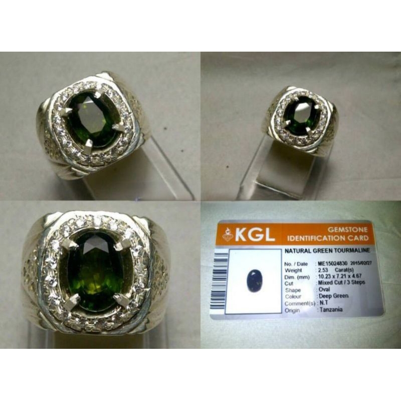 Batu Permata/Batu Mulia/Batu Akik Premium Natural Green Tourmaline + Memo Ring Perak 925 (Kolektor I