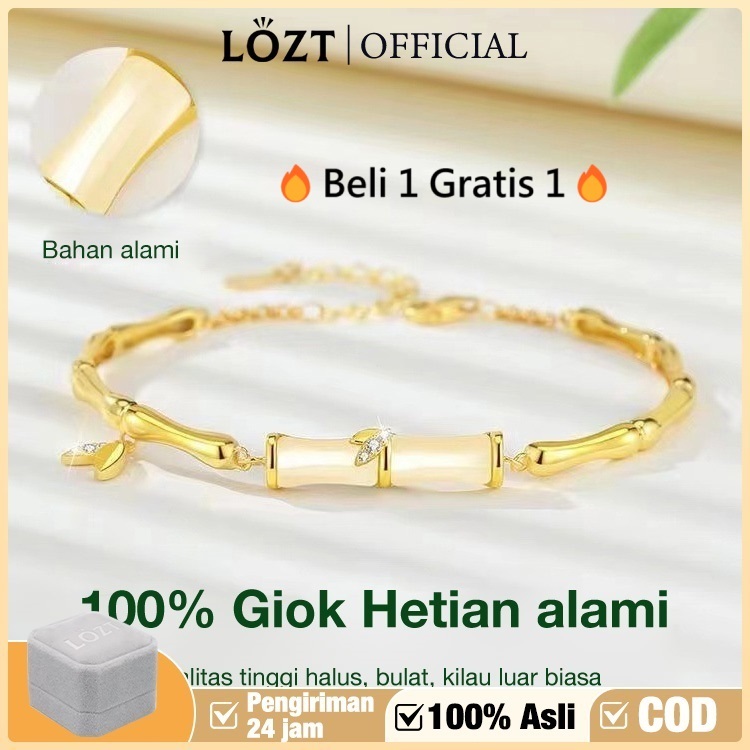 【Beli 1 Gratis 1】LOZT Gelang bambu lapis emas 24k gelang giok wanita segmen bambu hetian asli china 