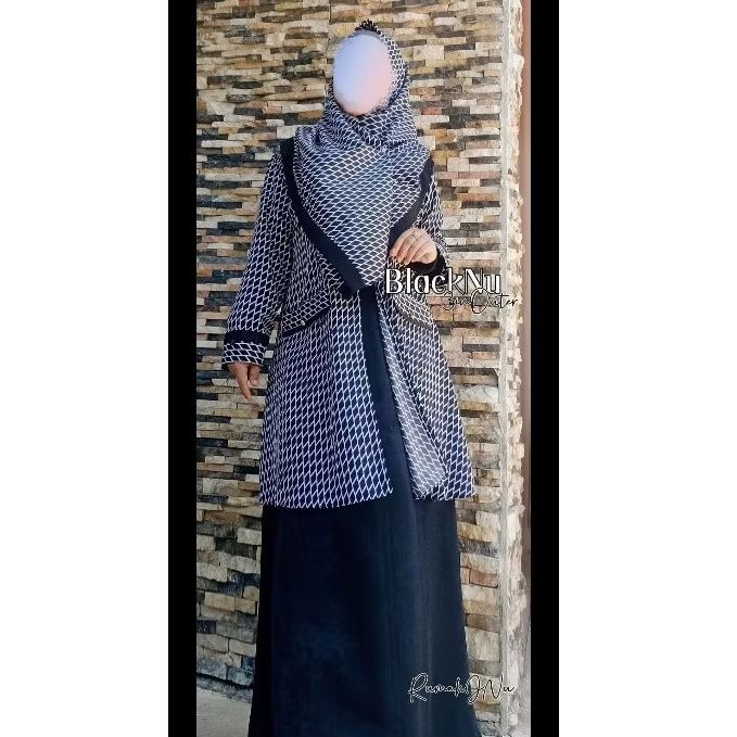Set Outer Gamis 3 in 1 Motif Hitam / Gamis Hitam Preloved