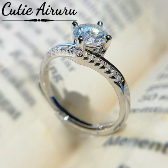 Moissanite Cincin Tunangan Wanita Perak Asli Permata 1 Karat Bersertifikat GRA Cutie Airiru Cincin