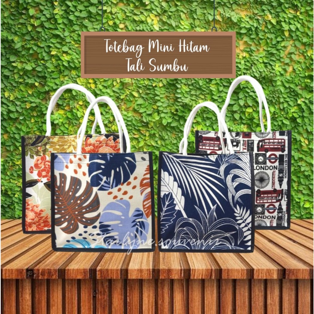 Totebag Mini Tali Sumbu/Hitam/Totebag Mini Polyster Mix Kanvas