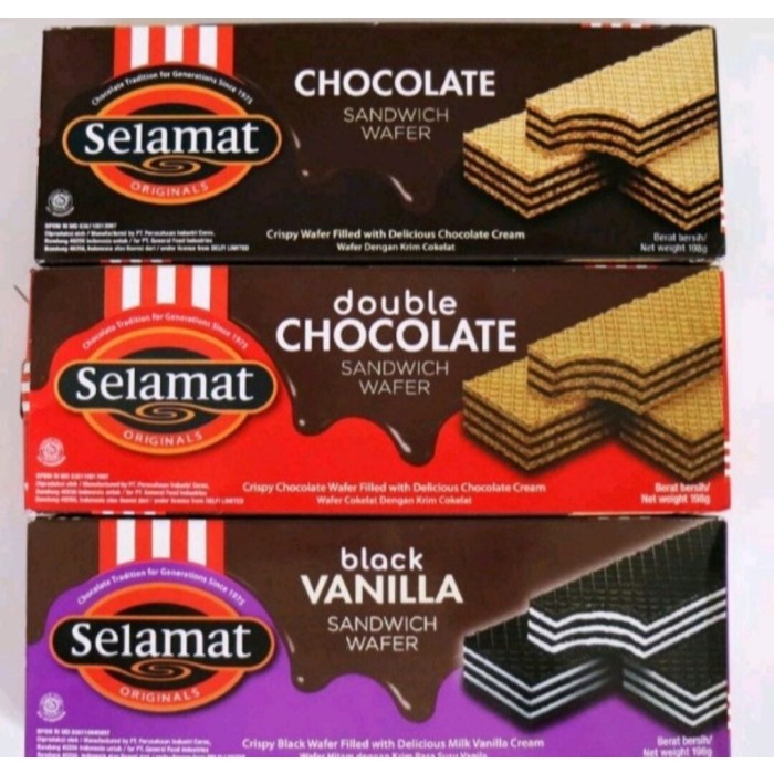 

PROMO !!! WAFER SELAMAT 145 gr DOBEL CHOCOLATE MERAH DAN COKLAT