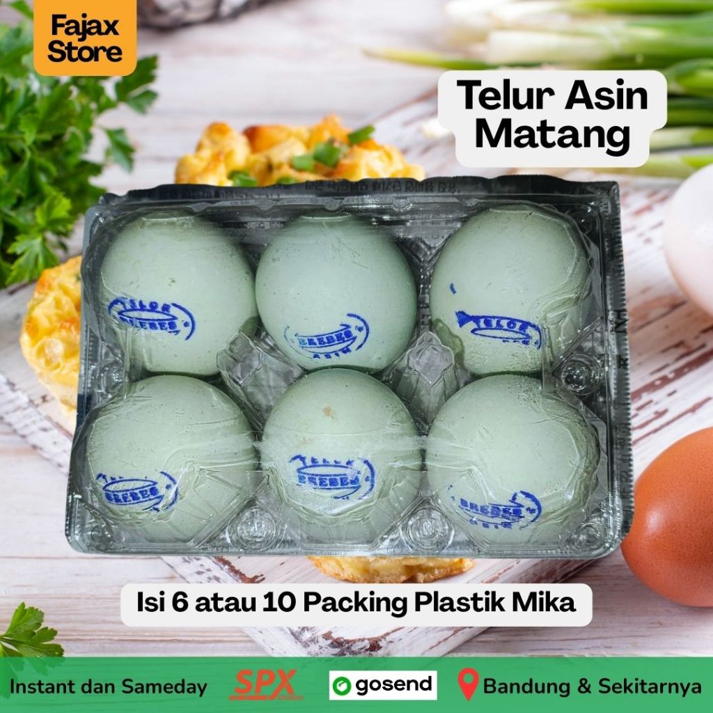 

Telur Asin Brebes isi 6 dan 10 - Telur Asin Bebek Matang siap makan promo Bandung