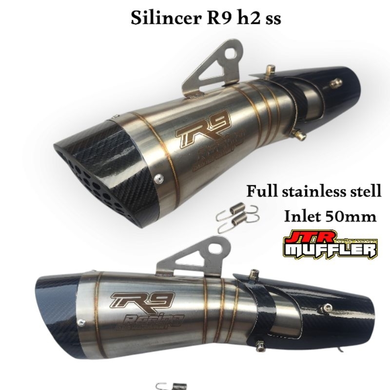 Silincer Knalpot R9 h2 ss inlet 50mm universal Ninja 250fi Ninja rr mono Cbr 150r Vixion R25 R15 Son