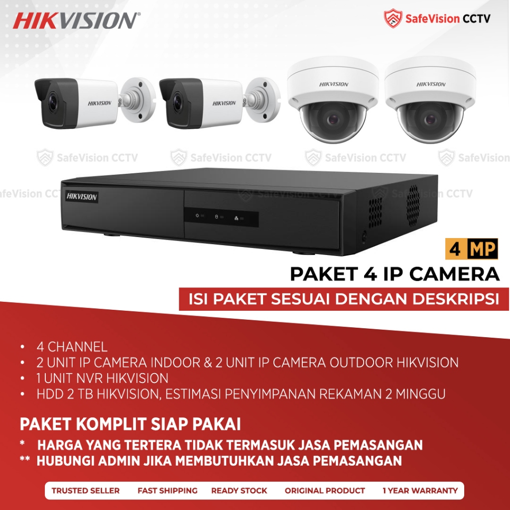 PAKET CCTV 4 IP CAMERA 4MP STANDARD 2 TB HIKVISION