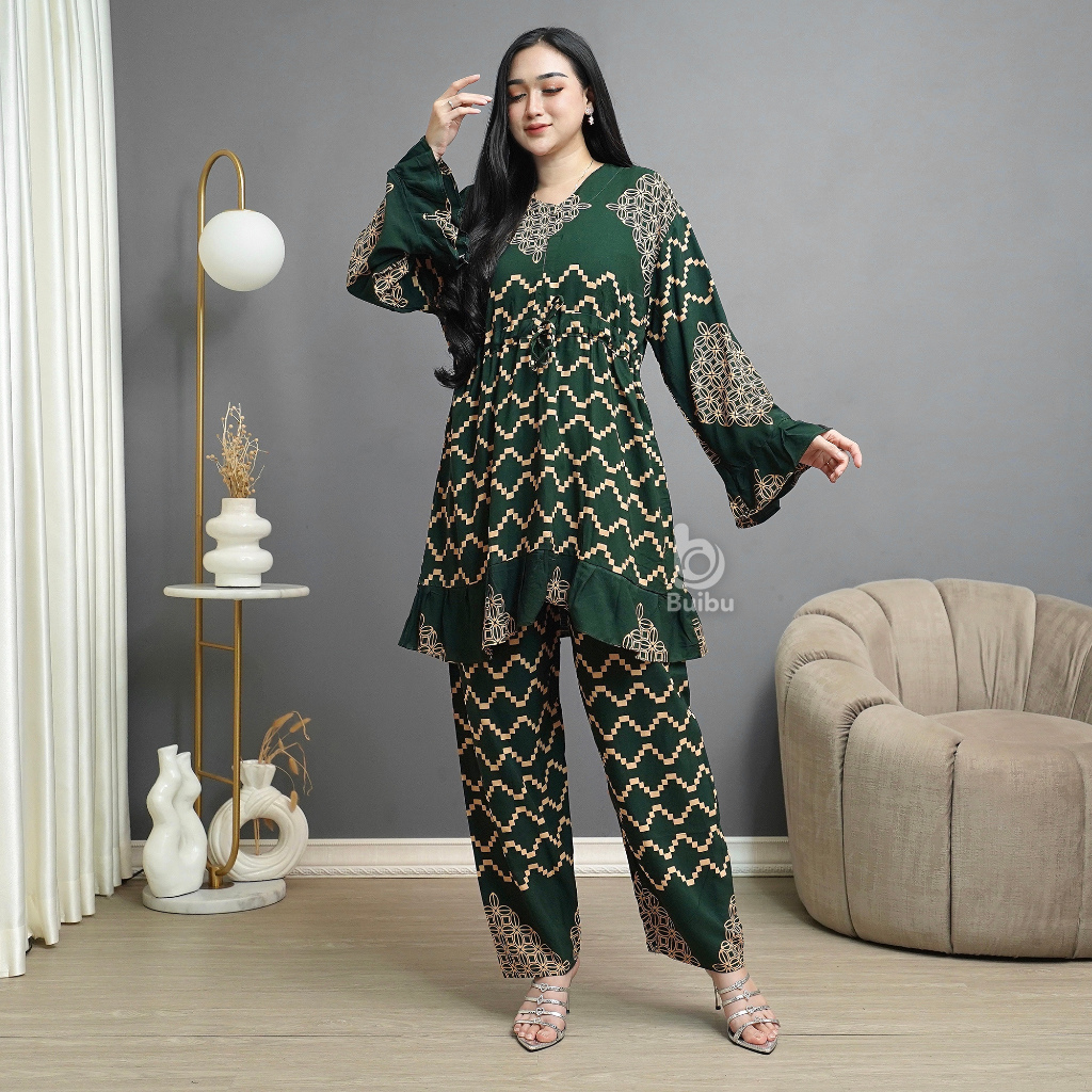 Setelan Rayon Onna One Set Piyama Batik Busui Lengan Panjang Baju Tidur Wanita