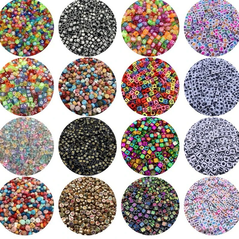 [ 100 Pcs ] Manik Manik Huruf Bulat Pipih Mote Huruf Bulat